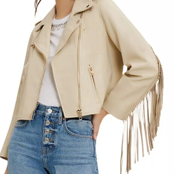 Maje Bexol Fringe Sleeve Leather Jacket (US size: Large) - Picture 1 of 4